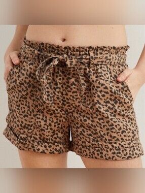 Aerie Leopard Print Paperbag Waist Shorts – Size S